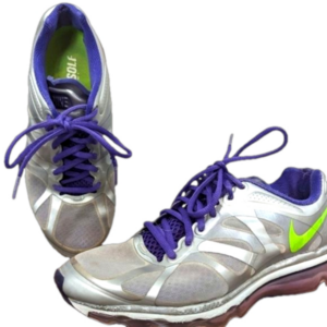 Women's Nike Air Max Athletic  Shoes in Grey, Purple, and Lime, Size 8